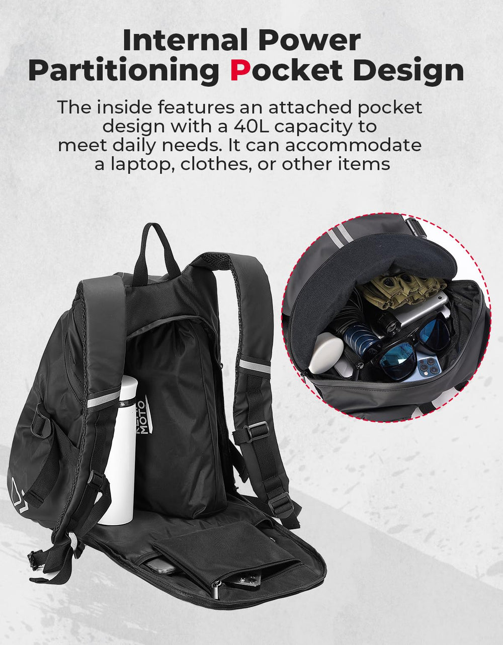 KEMIMOTO in daily commute setup with laptop and helmet