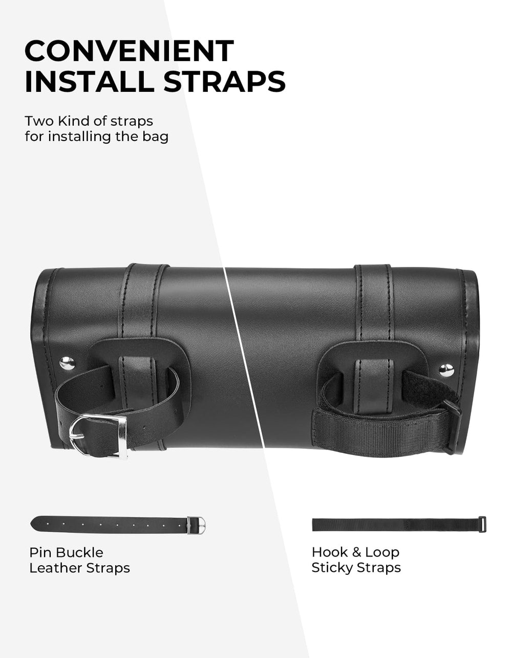 KEMIMOTO PU leather bag on handlebars for weather-resistant small-item storage.
