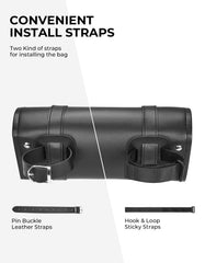 KEMIMOTO PU leather bag on handlebars for weather-resistant small-item storage.