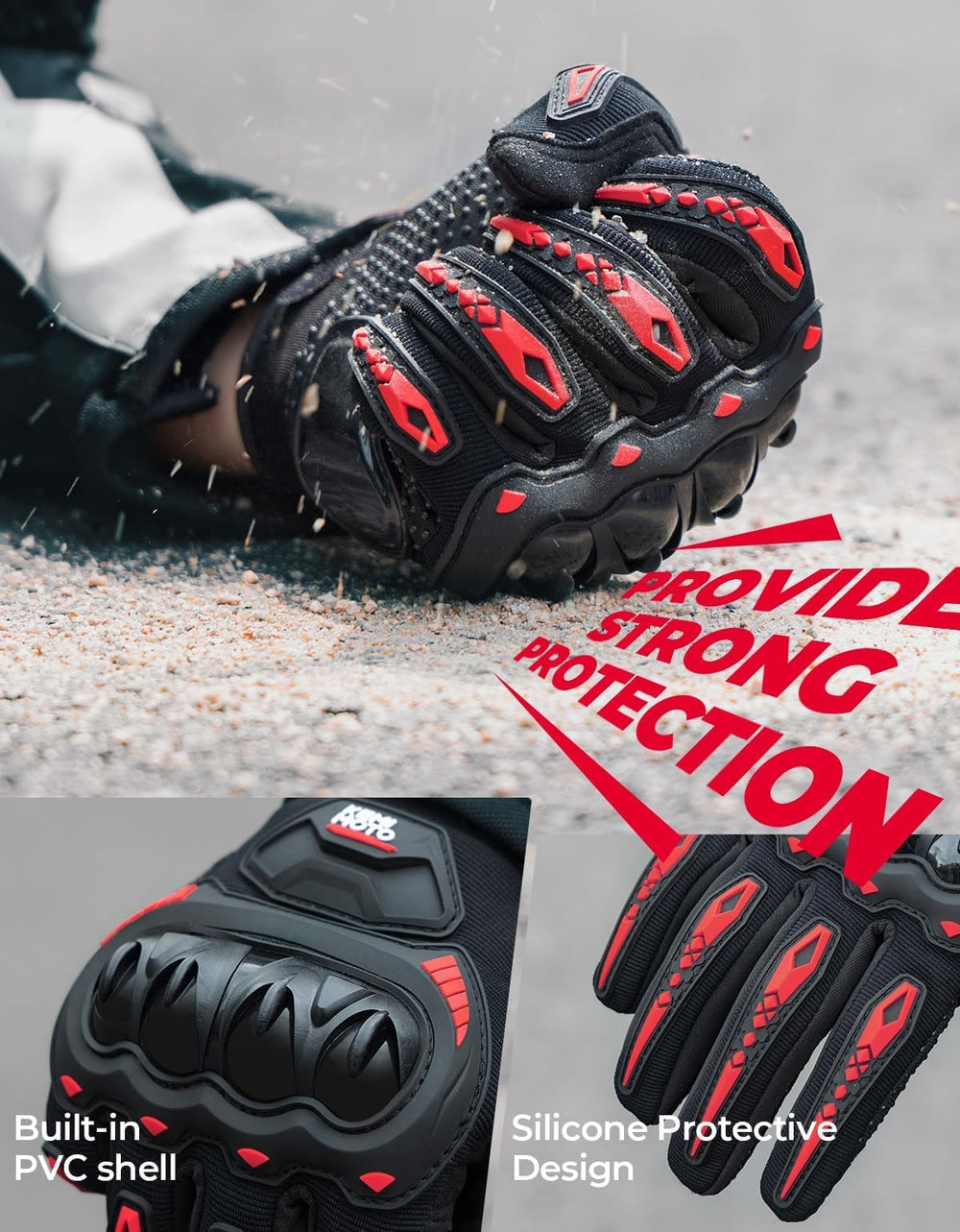 KEMIMOTO gloves with PVC shell resisting scratches and impacts.