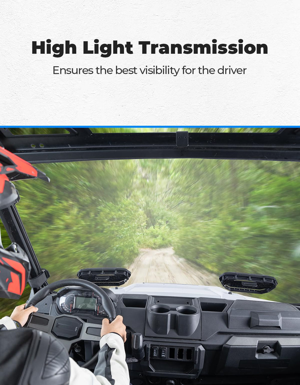 KEMIMOTO polycarbonate front windshield provides strong protection with clear light transmission.