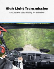 KEMIMOTO polycarbonate front windshield provides strong protection with clear light transmission.
