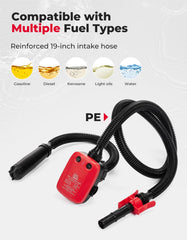 Kemimoto portable transfer pump in use for home, garage, and outdoor fueling.