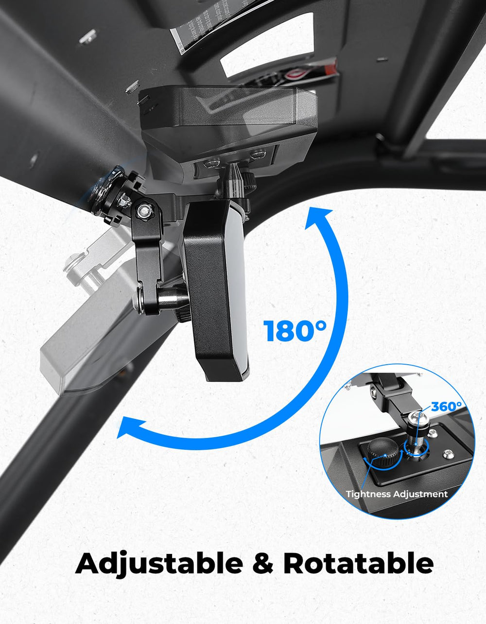 KEMIMOTO rear view mirror with 180-degree bracket for versatile positioning.