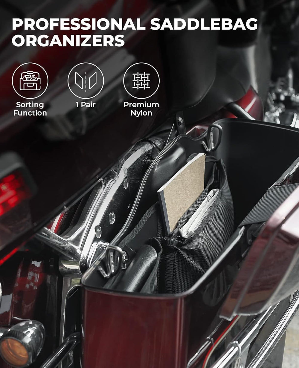 KEMIMOTO saddle bag organizers installed on Road Glide enable quick access