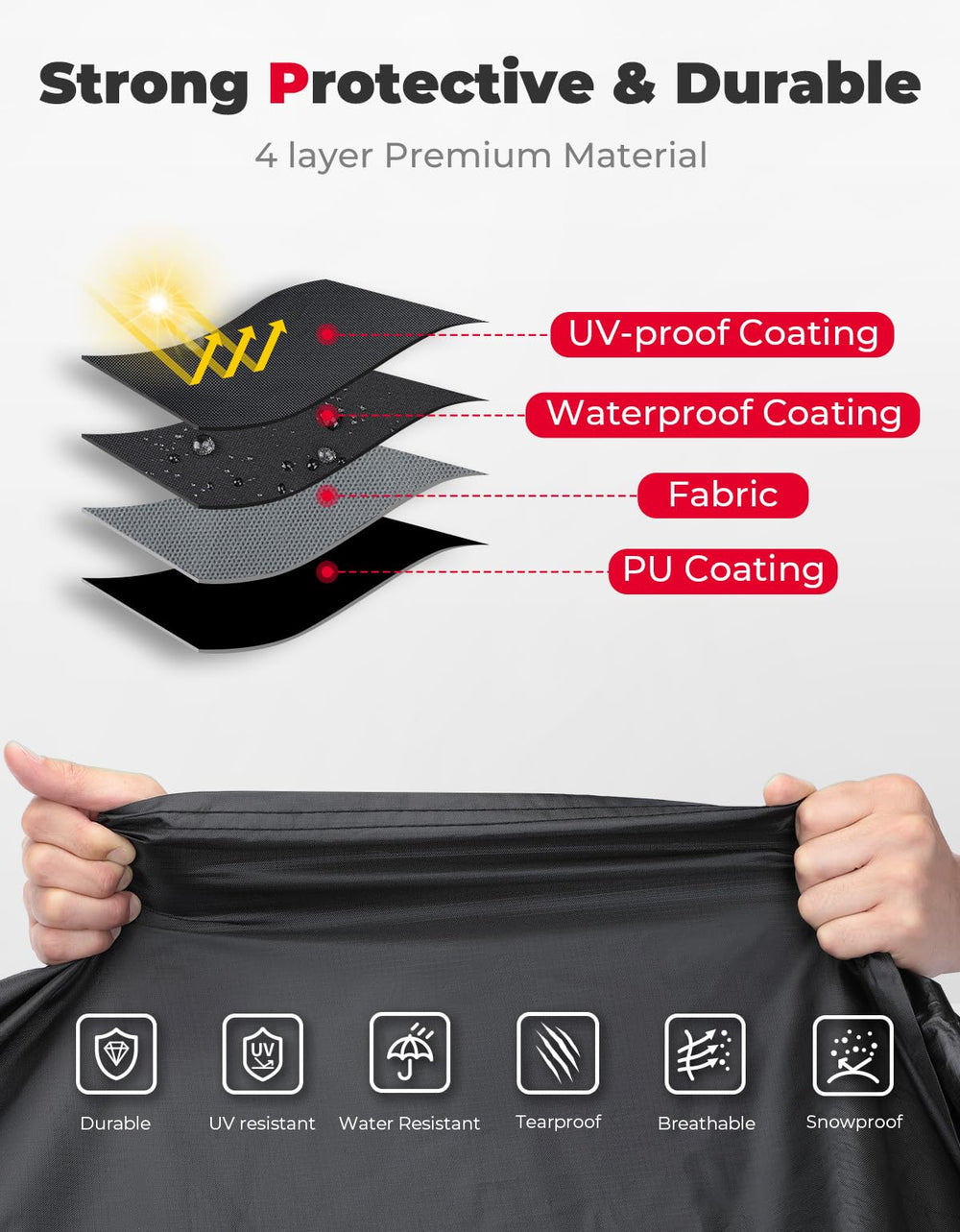 KEMIMOTO cover secured with windproof straps in breezy conditions.