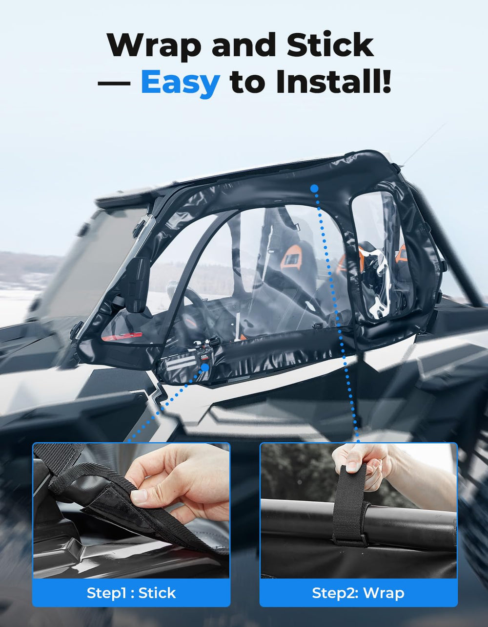 KEMIMOTO roll-up windows vent quickly to adjust airflow on the trail