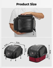 KEMIMOTO expandable tail bag showing extra 3L capacity.