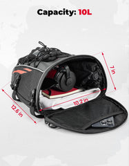KEMIMOTO waterproof tail bag with rain cover protecting gear during rain.