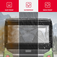 Kemimoto Teryx soft rear window showing reflective strips for night visibility