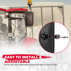 KEMIMOTO tractor mirror with ball joint adjustment for flexible angle changes.