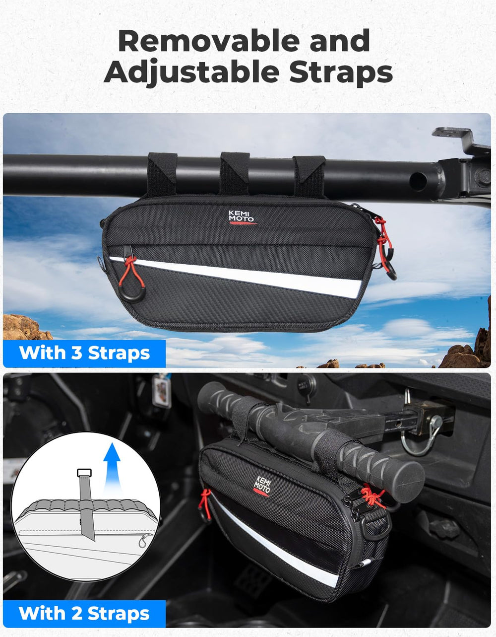 KEMIMOTO UTV roll cage storage bag interior compartments for organizing essentials.