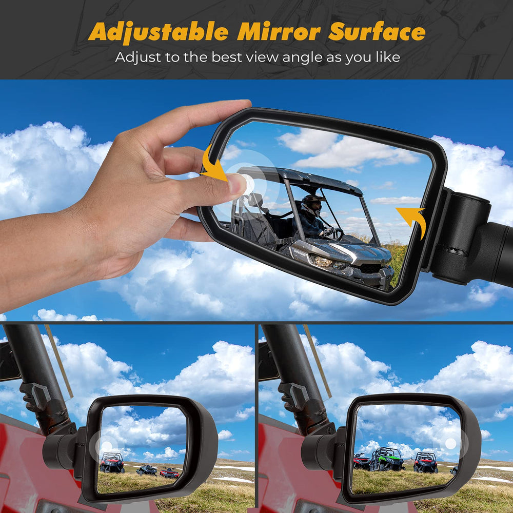 KEMIMOTO UTV side mirrors ball-joint adjustment provide precise angles to reduce blind spots.