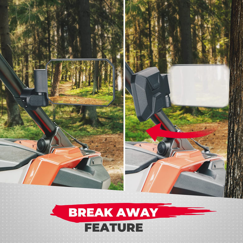 Breakaway fold feature demonstrated on Kemimoto UTV mirrors