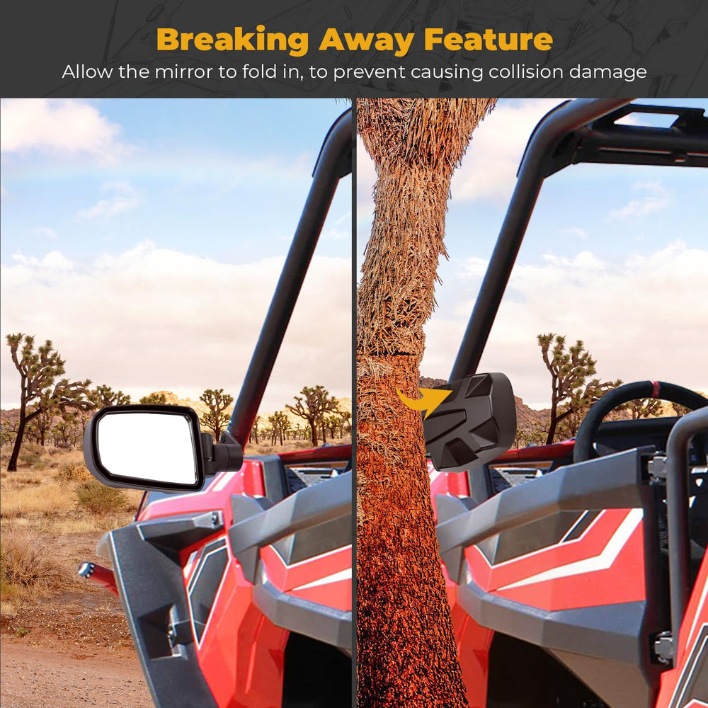 KEMIMOTO UTV side mirrors dual folding lock prevent wobble at high speeds.