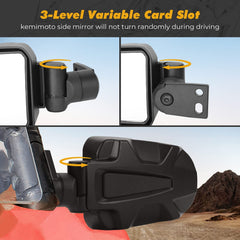 KEMIMOTO UTV side mirrors expanded vision for reduced blind zones.