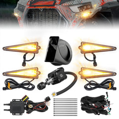 KEMIMOTO UTV triangle turn signal kit front view enhances universal compatibility.