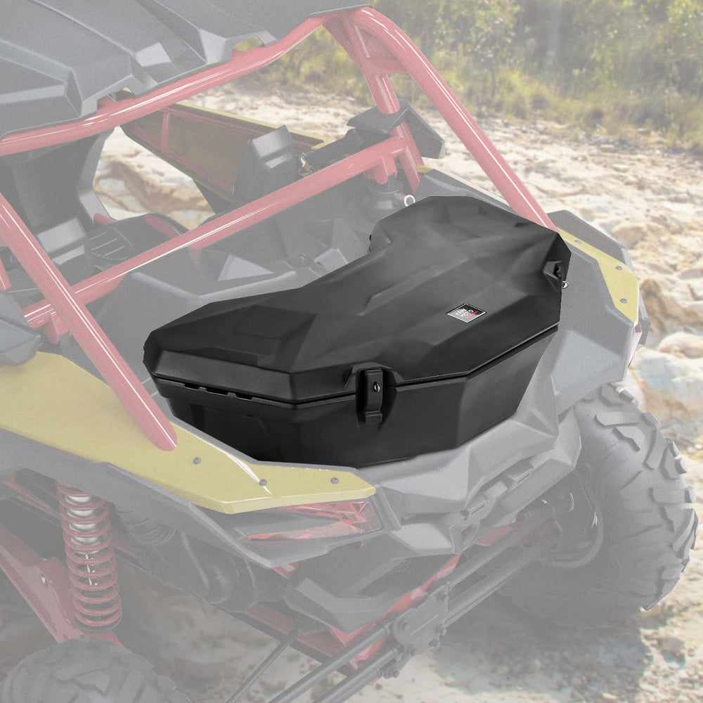 Kemimoto X3 bed box mounted on cargo bed for organized trips.