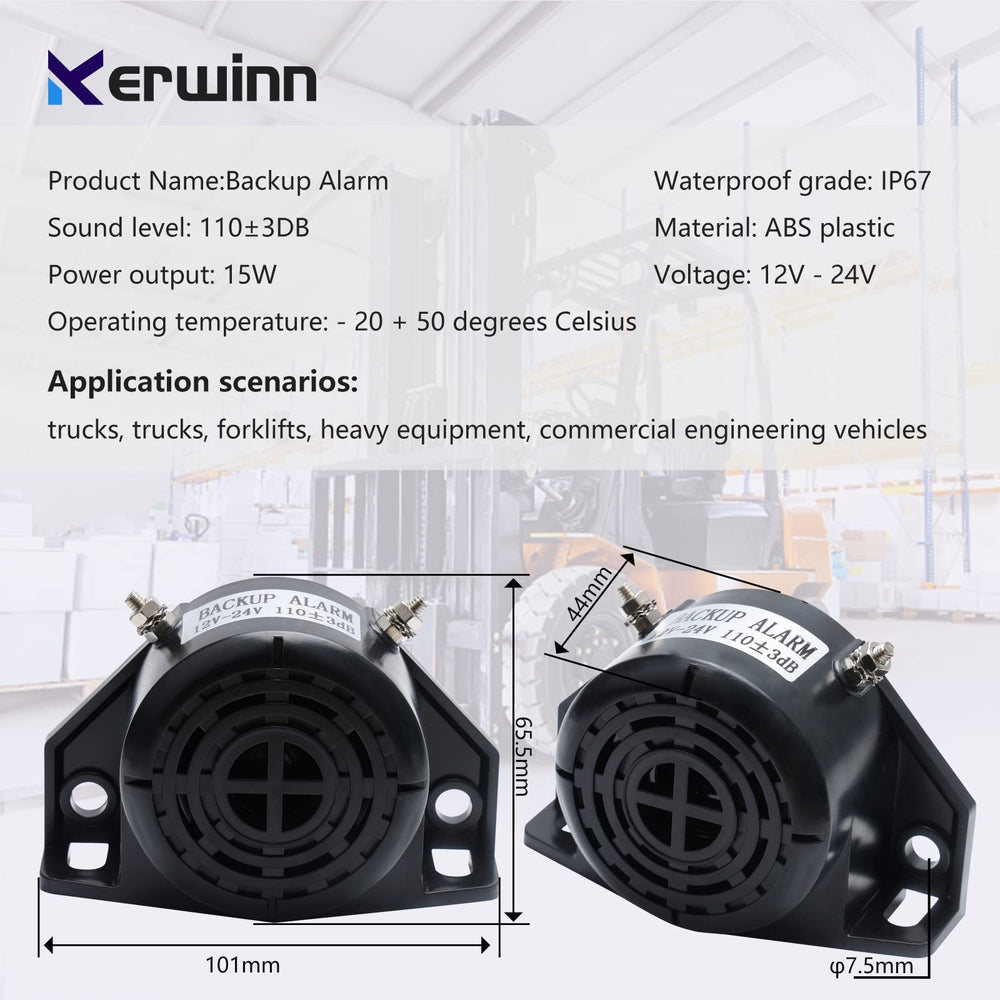 KERWINN backup alarm waterproof shell protects electronics in tough weather conditions.
