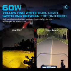 Kewig amber fog light mode improves visibility in fog and rain.