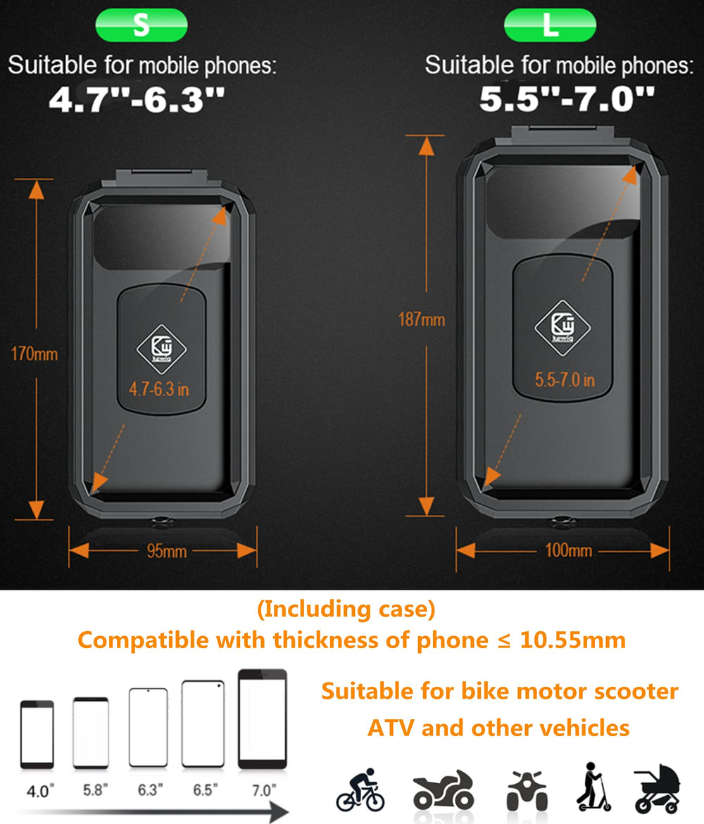 Kewig bike phone mount fits handlebars 22–33mm for 5.5–7.0 inch phones