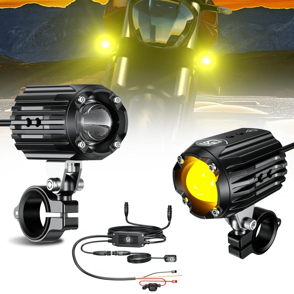 Kewig motorcycle LED driving light beam for night visibility on off-road rides.