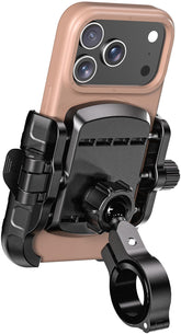 Kewig motorcycle phone mount with aluminum base for secure grip on rough roads.