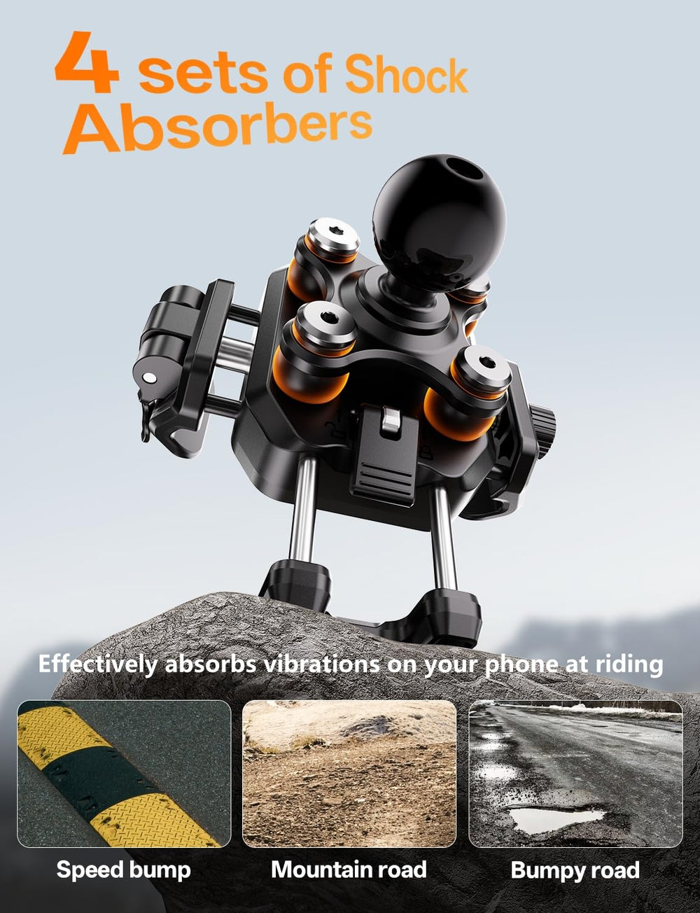 Kewig phone mount with vibration dampener reduces ride vibrations.