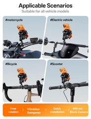 Kewig mount compatible with motorcycles, bikes, scooters, and ATVs.