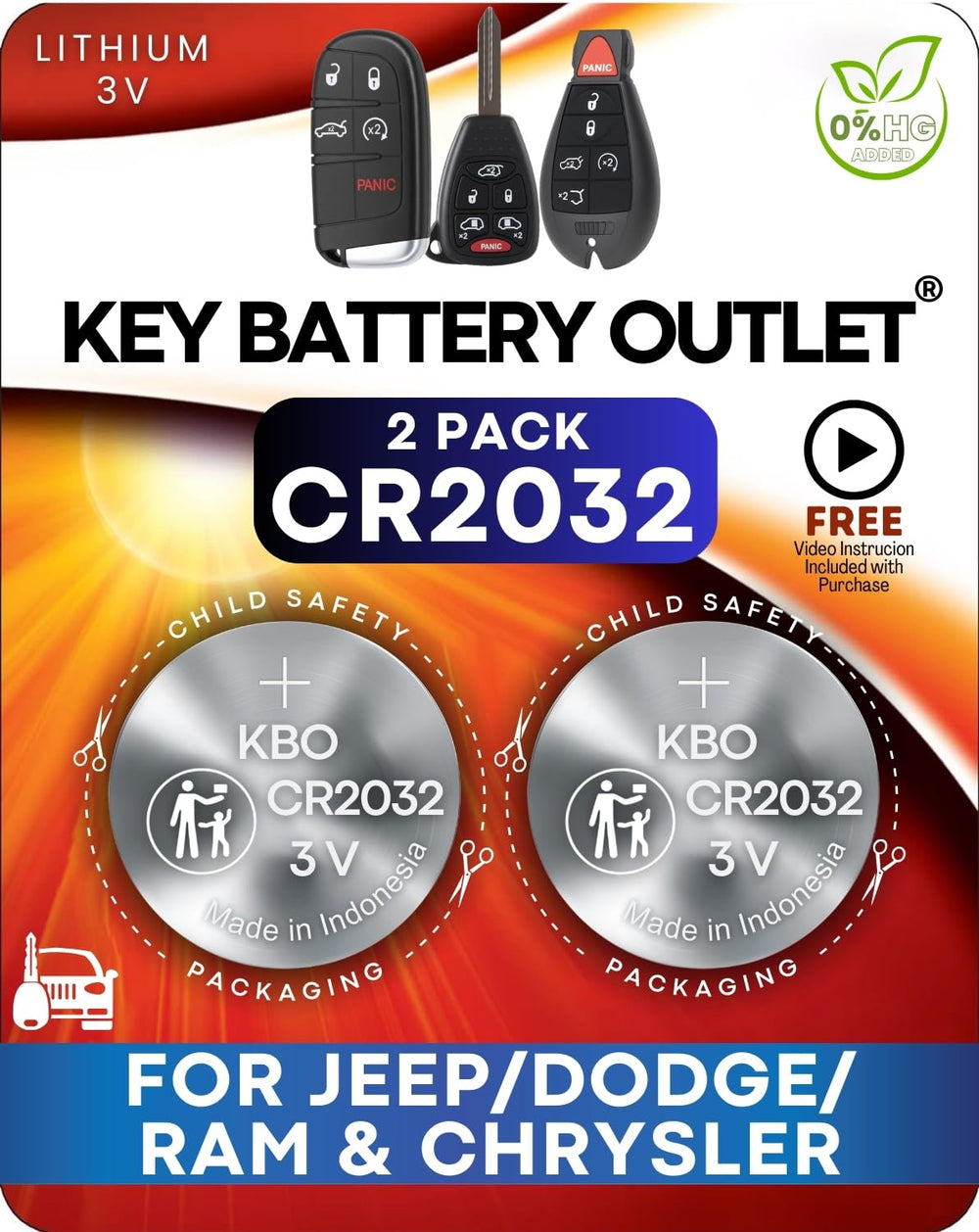 Key Battery Outlet CR2032 fob battery pack powering Jeep remotes reliably