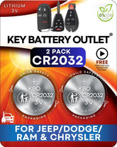 Key Battery Outlet CR2032 fob battery pack powering Jeep remotes reliably