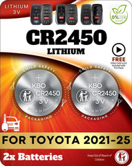 Key Battery Outlet CR2450 battery for Toyota fobs, ready for quick DIY replacement.