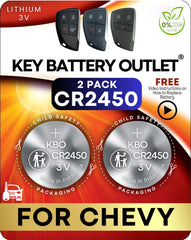 Key Battery Outlet CR2450 two-pack front, ready for Chevrolet fob replacement