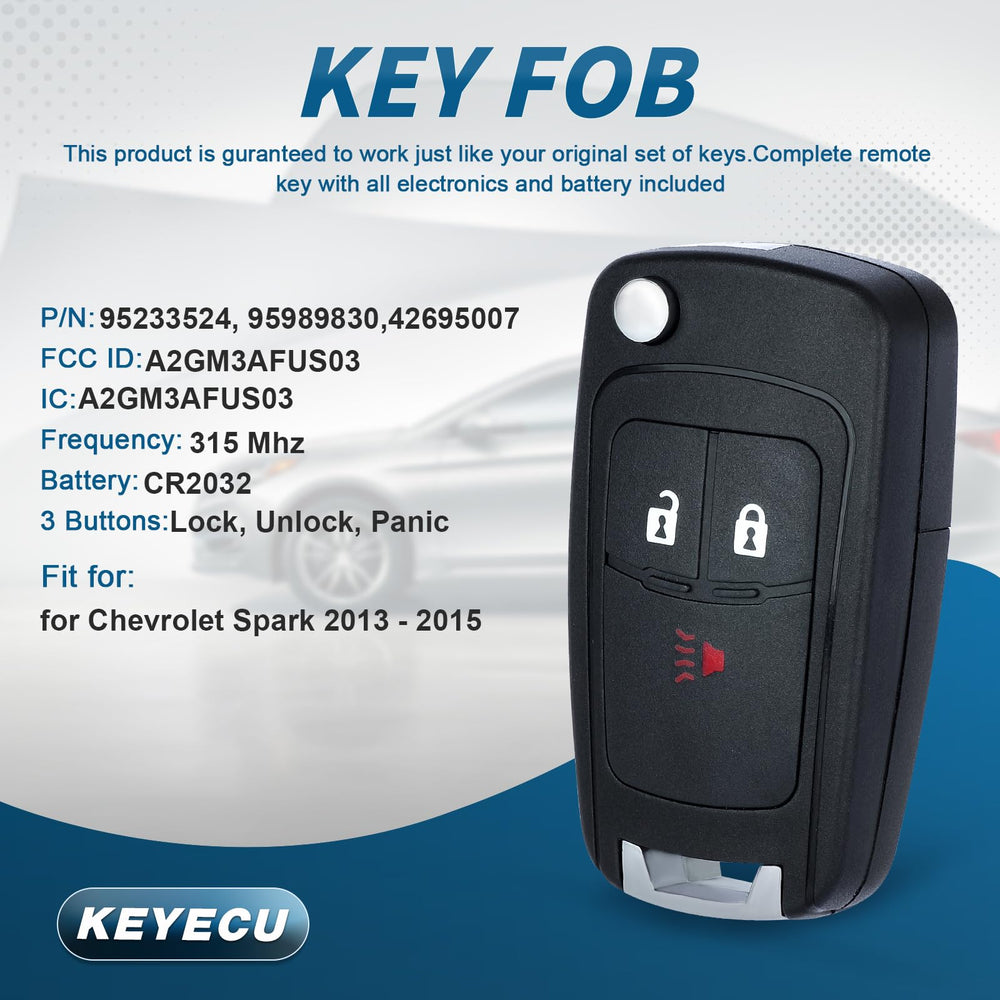 Keyecu remote fob back view with 3-button layout for Spark