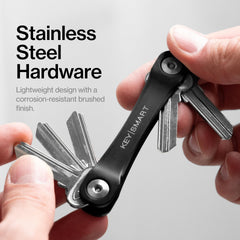 KeySmart Original Key Holder uses aluminum frame and stainless hardware for daily durability.