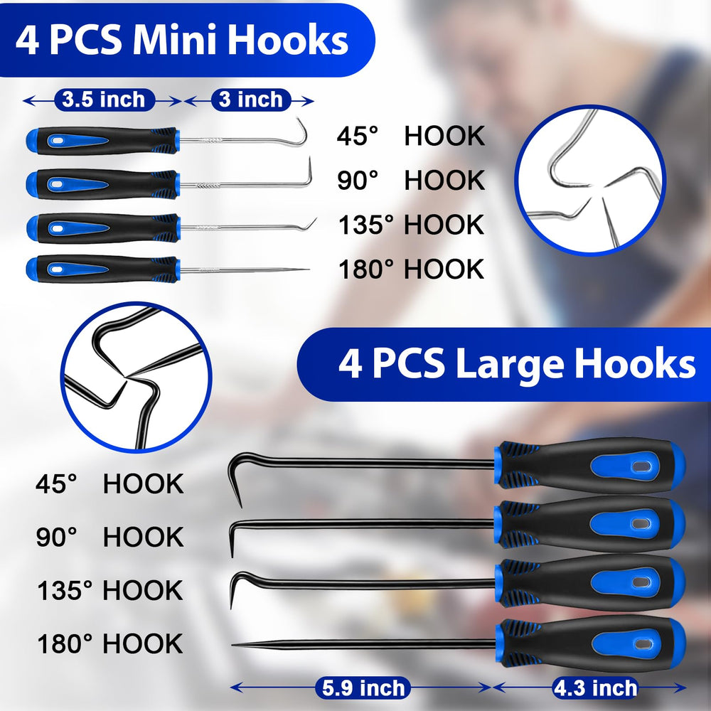 Keze 17-Pcs Hook and Pick Set with 135-degree curved hook for tight spaces.
