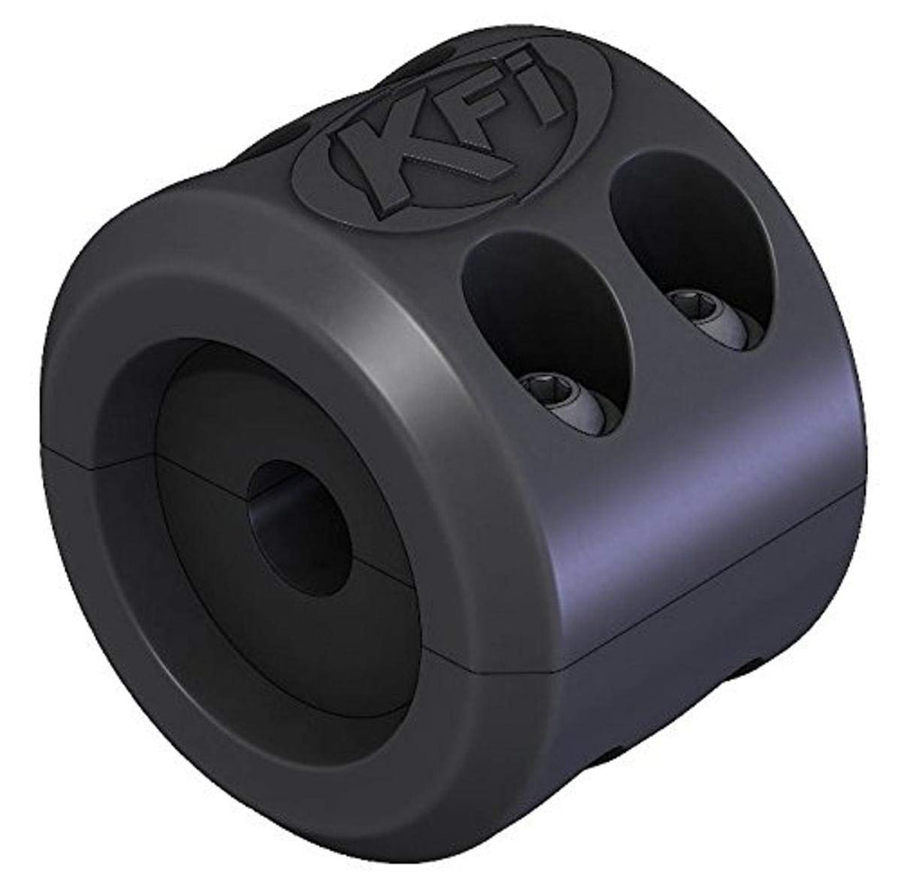 KFI Products ATV-SCHS winch cable hook stopper installed between fairlead rollers to reduce wear.