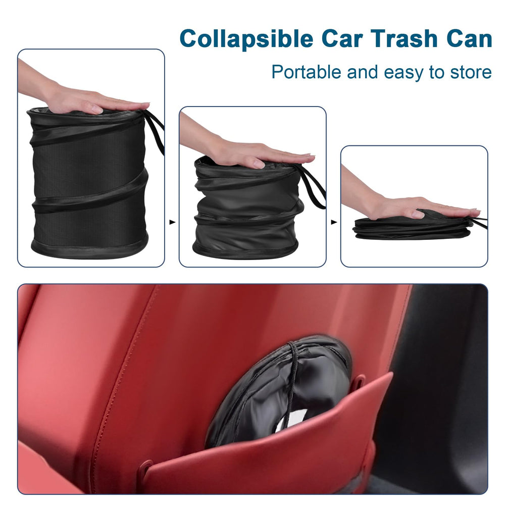Kincown car trash bin collapsible and folds flat for storage.