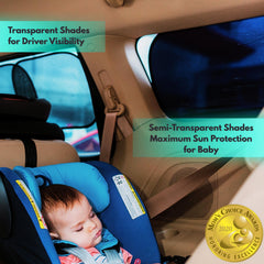 Kinder Fluff UV protection window shade for side windows reduces glare.