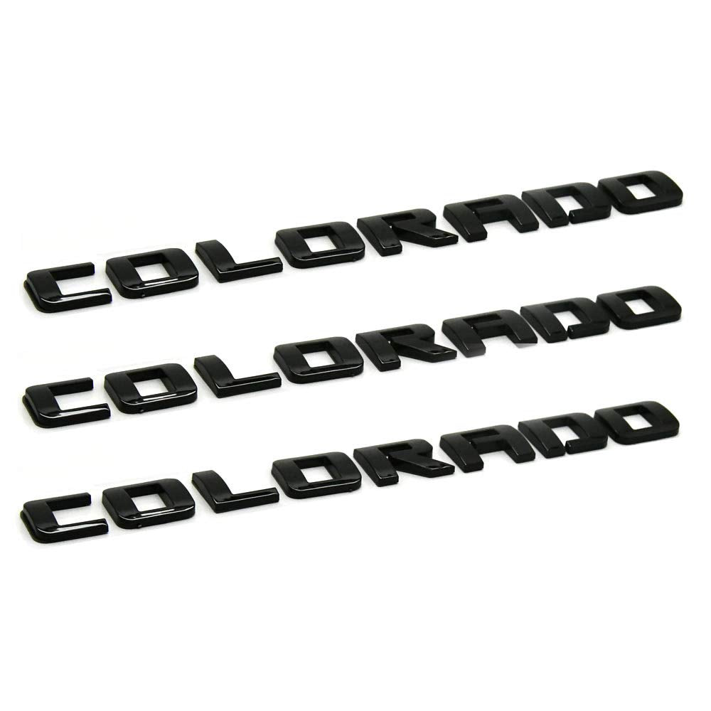 KINGBOO Colorado fender badge in gloss black 3D emblem for durable truck styling.