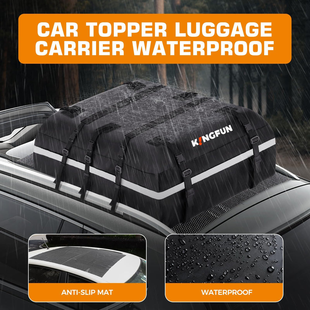 Kingfun anti-slip mat keeps roof bag steady during highway travel