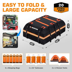 Kingfun rooftop cargo carrier universal compatibility fits cars with or without racks.