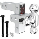 Kingfun tri-ball hitch assembly shows versatile trailer connection for multiple trailers.