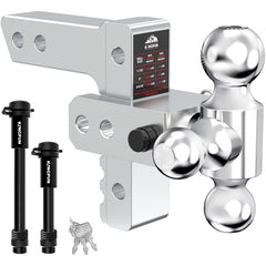 Kingfun tri-ball hitch assembly shows versatile trailer connection for multiple trailers.