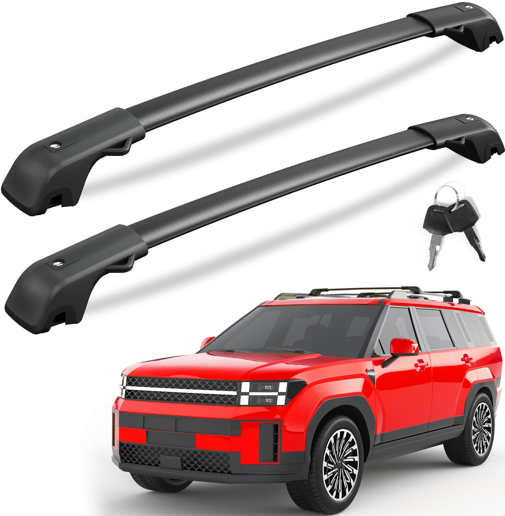 KINGGERI lockable roof rack crossbars installed on a Santa Fe for secure cargo.