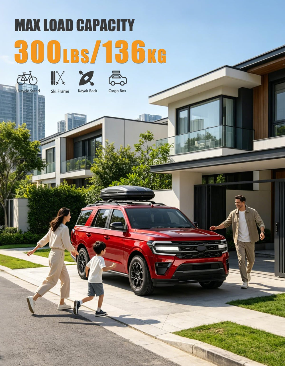 KINGGERI roof rack capacity up to 300 lbs supports luggage
