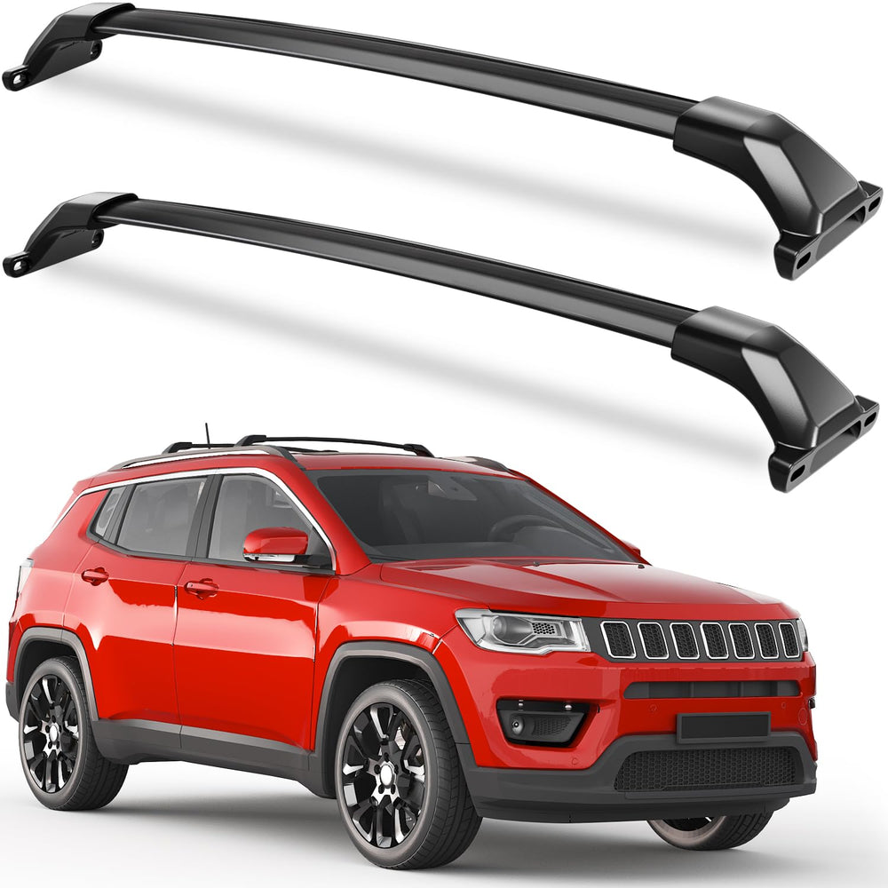 Kinggeri roof rack cross bars on Jeep Compass with side rails for secure mounting.