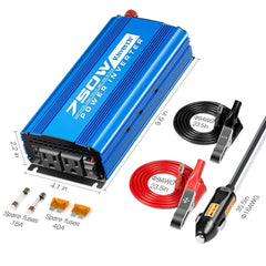 Kinverch 750W inverter ports with two AC outlets and USB port for devices