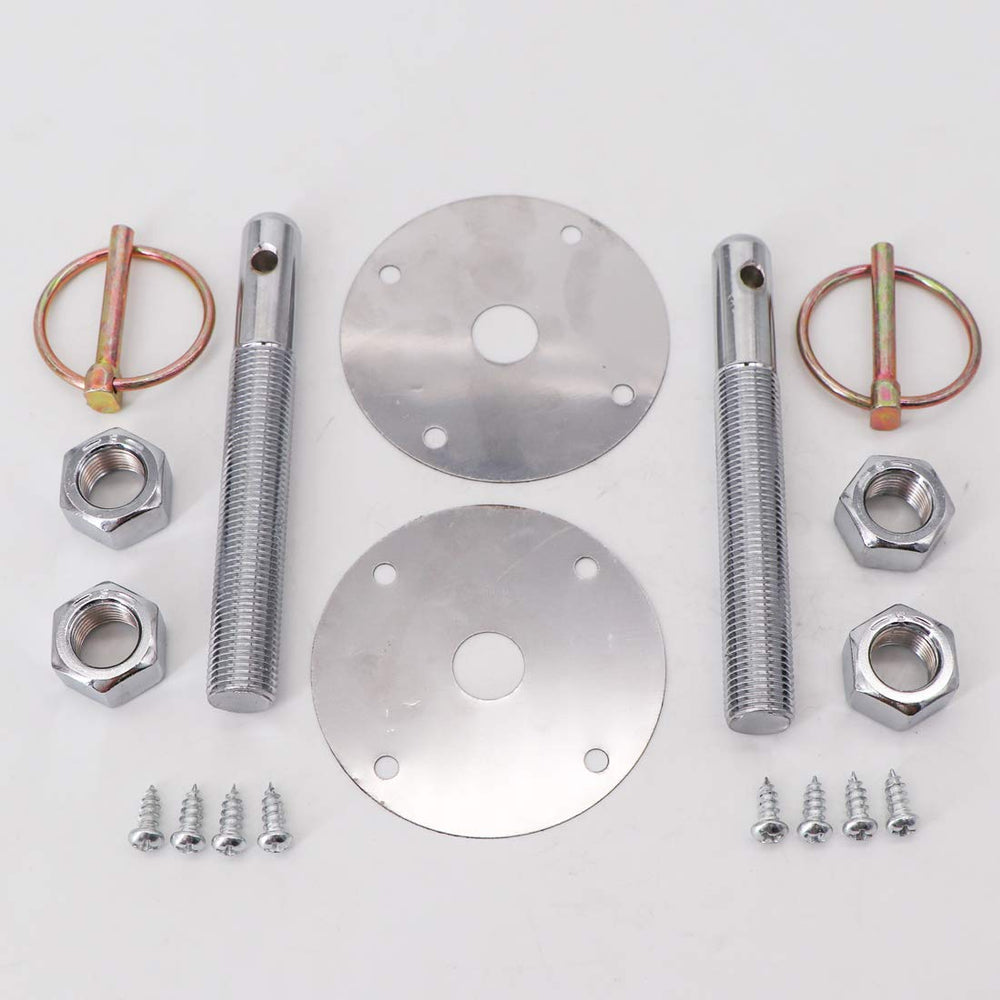 KIPA chrome hood pin set with scuff plates and screws for protected hood edges.