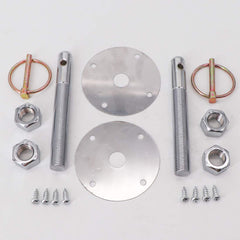 KIPA chrome hood pin set with scuff plates and screws for protected hood edges.